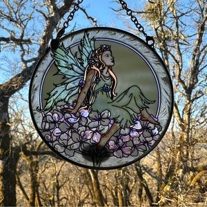 Painted Glass Fairy Window Decor